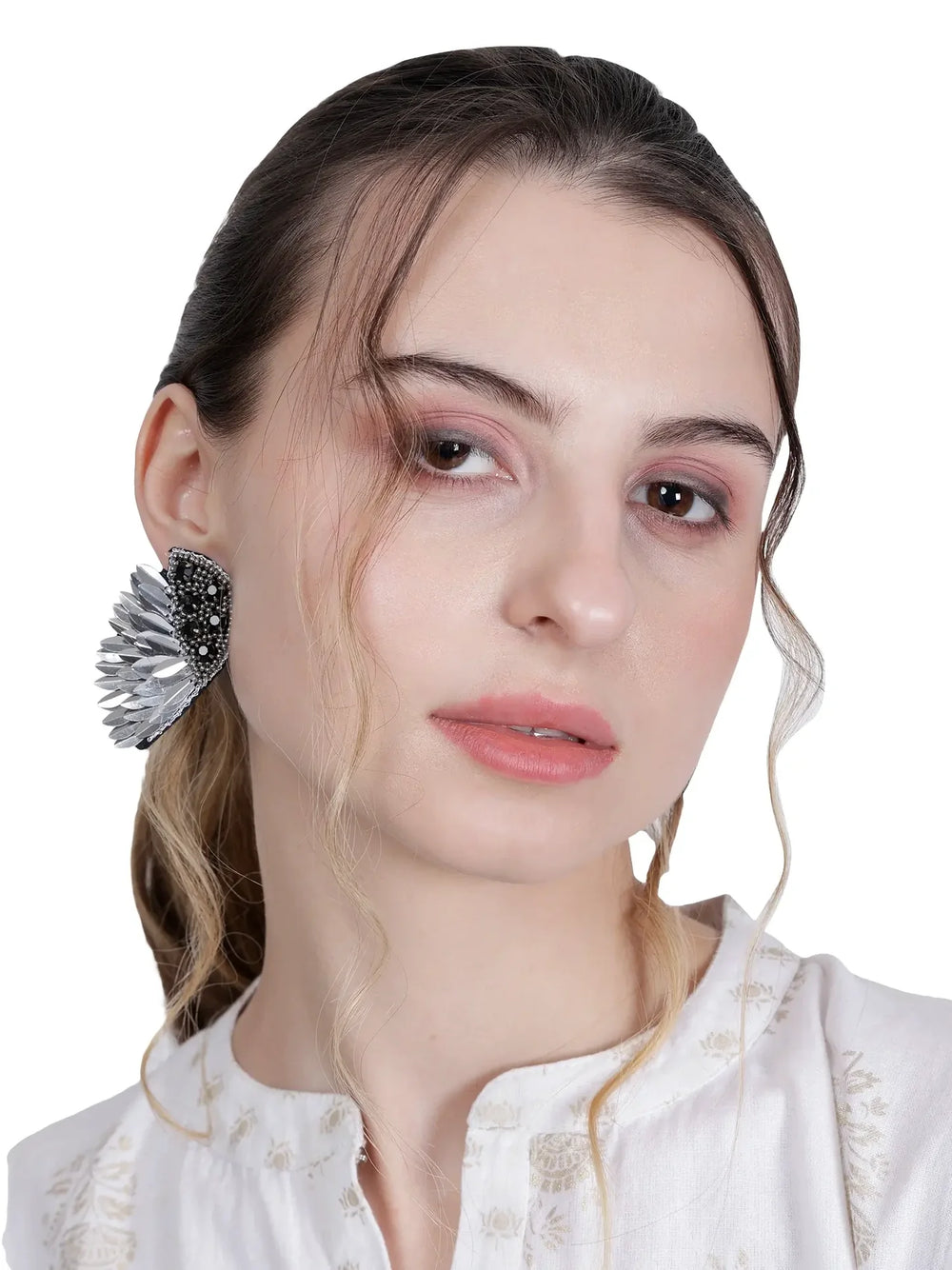 Elegant Angel Wing Earrings – Sterling Silver with Cluster Earrings/Hand Beaded - EarthBased 