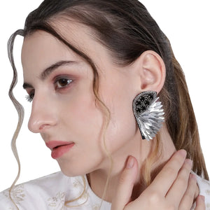 Elegant Angel Wing Earrings – Sterling Silver with Cluster Earrings/Hand Beaded - EarthBased 