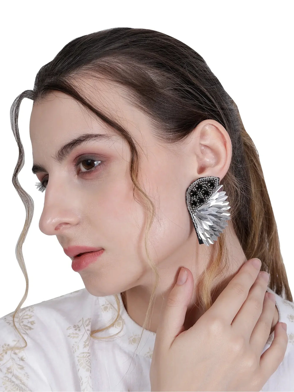 Elegant Angel Wing Earrings – Sterling Silver with Cluster Earrings/Hand Beaded - EarthBased 