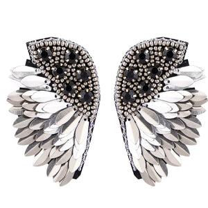 Elegant Angel Wing Earrings – Sterling Silver with Cluster Earrings/Hand Beaded - EarthBased 