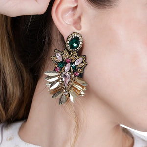 Elegant Gold-Tone Earrings with Crystals and Gems design | elegant and eye-catching - EarthBased 