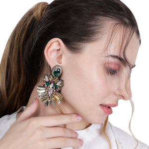 Elegant Gold-Tone Earrings with Crystals and Gems design | elegant and eye-catching - EarthBased 