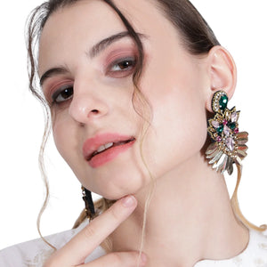 Elegant Gold-Tone Earrings with Crystals and Gems design | elegant and eye-catching - EarthBased 