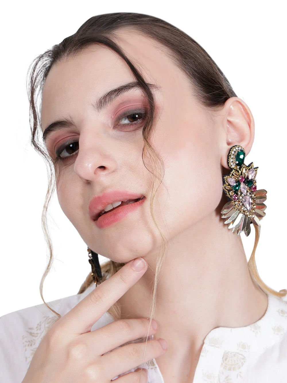 Elegant Gold-Tone Earrings with Crystals and Gems design | elegant and eye-catching - EarthBased 