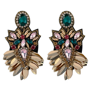 Elegant Gold-Tone Earrings with Crystals and Gems design | elegant and eye-catching - EarthBased 