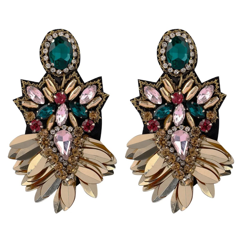 Elegant Gold-Tone Earrings with Crystals and Gems design | elegant and eye-catching - EarthBased 