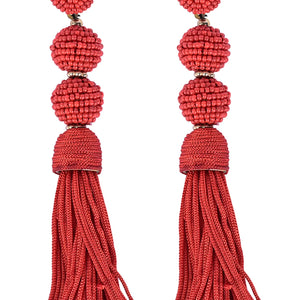 Elegant Red Beaded Tassel Earrings - Statement Jewellery - EarthBased 