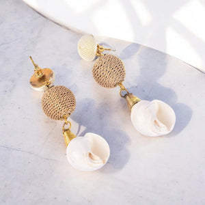 Elegant Shell Drop Earrings with Twisted Gold Bead Accents – Coastal Chic Jewellery - EarthBased 