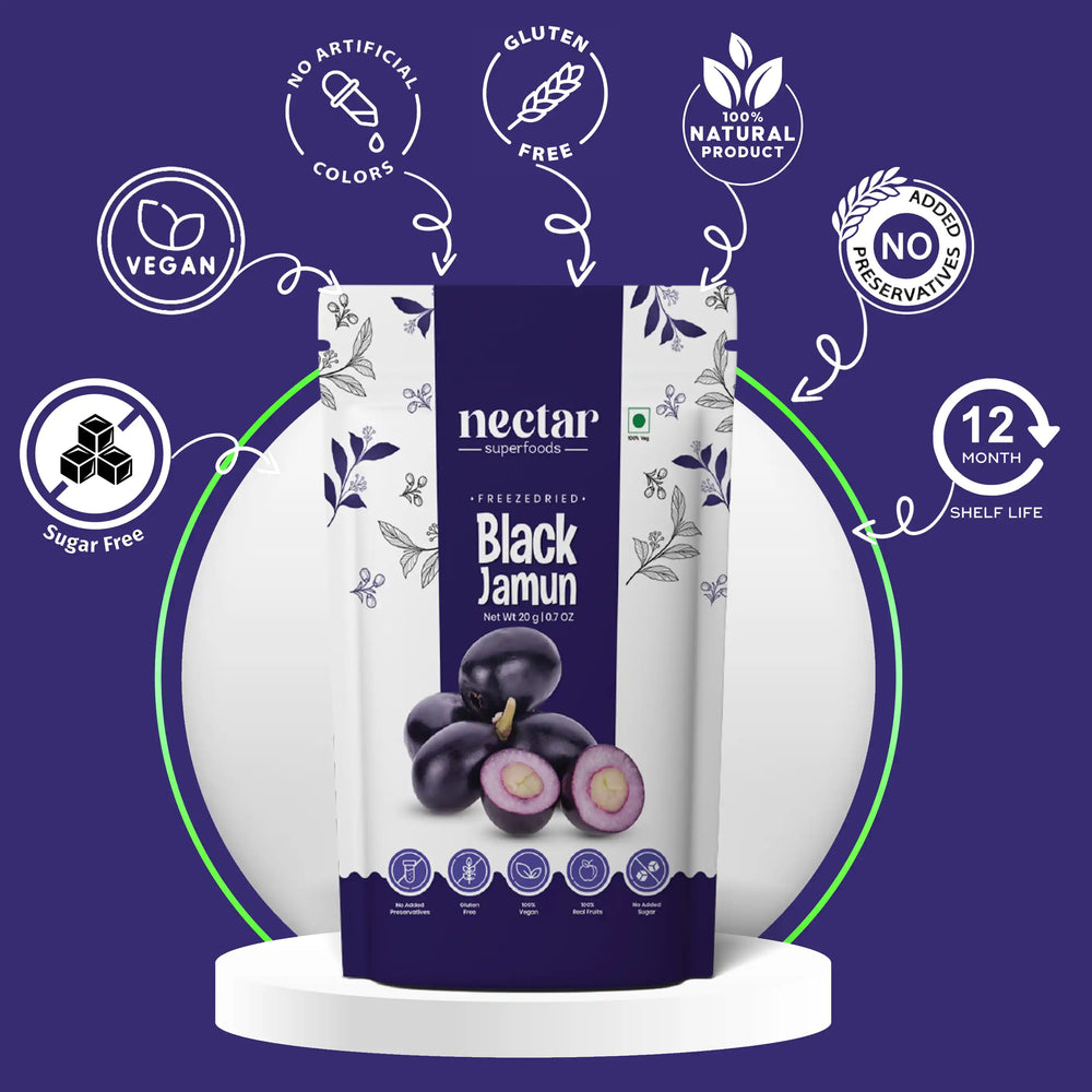 NECTAR SUPER FOODS- FREEZE DRIED BLACK JAMUN- PACK OF 2 UNITS 20 GM EACH - EarthBased 