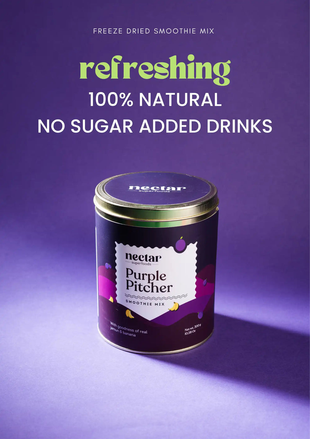 NECTAR SUPERFOODS- FREEZE DRIED PURPLE PITCHER SMOOTHIE MIX -300 GM PACK-PACK OF 1 UNIT - EarthBased 