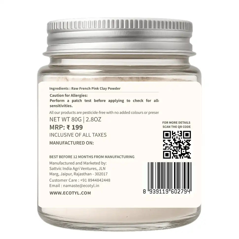 Ecotyl French Pink Clay | Gentle Detox Clay | Skin Brightening | 80g - EarthBased 