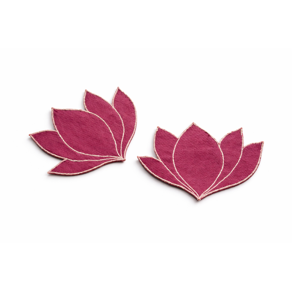 JOD lotus fabric cup coasters, decorative stitched table coasters for dining decor