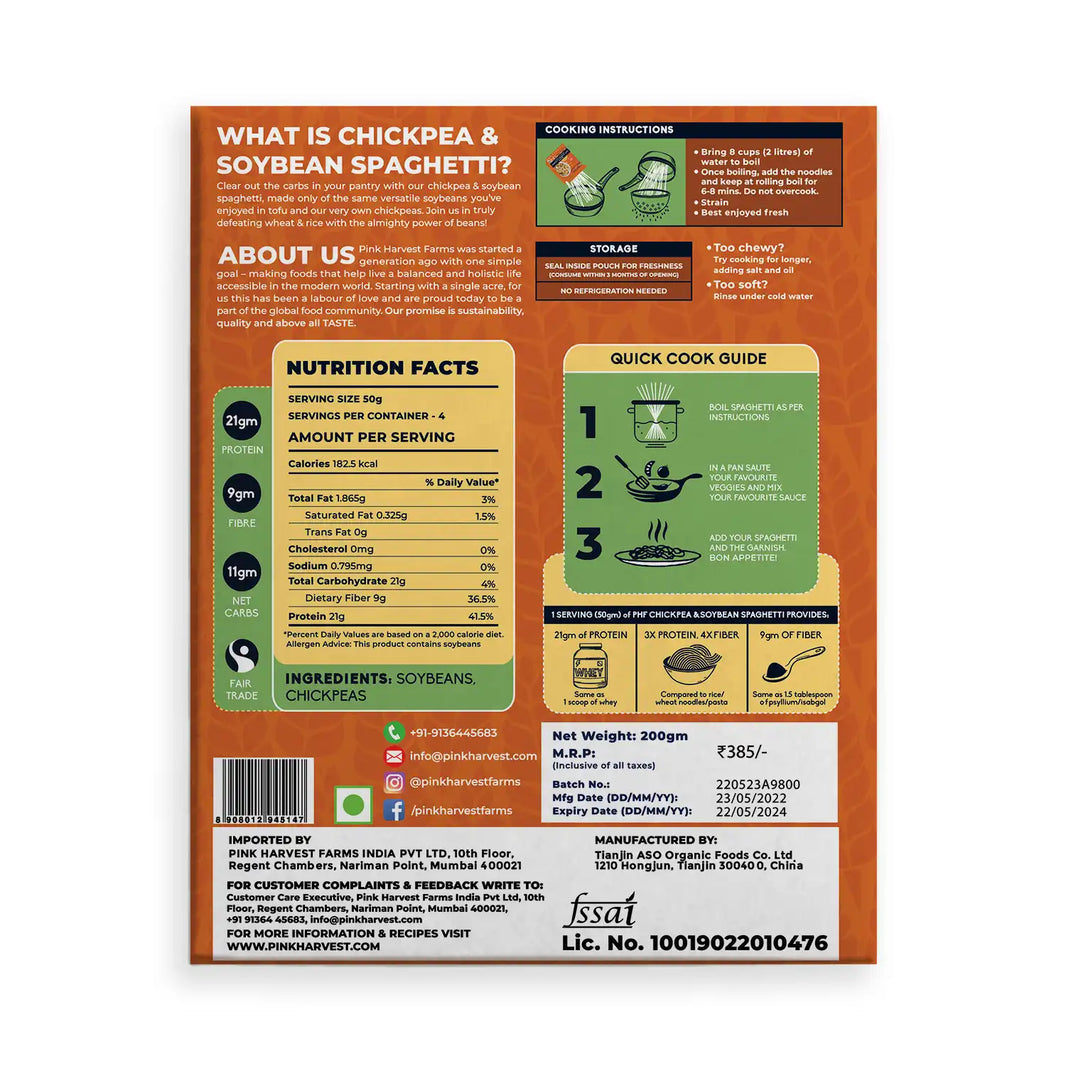 Chickpea & Soyabean Spaghetti Noodles by Pink Harvest - EarthBased 