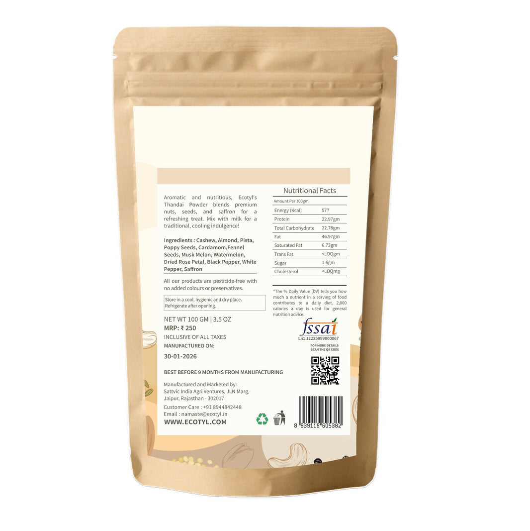 Ecotyl Thandai Powder | Unsweetened | Traditional Recipe | 100g