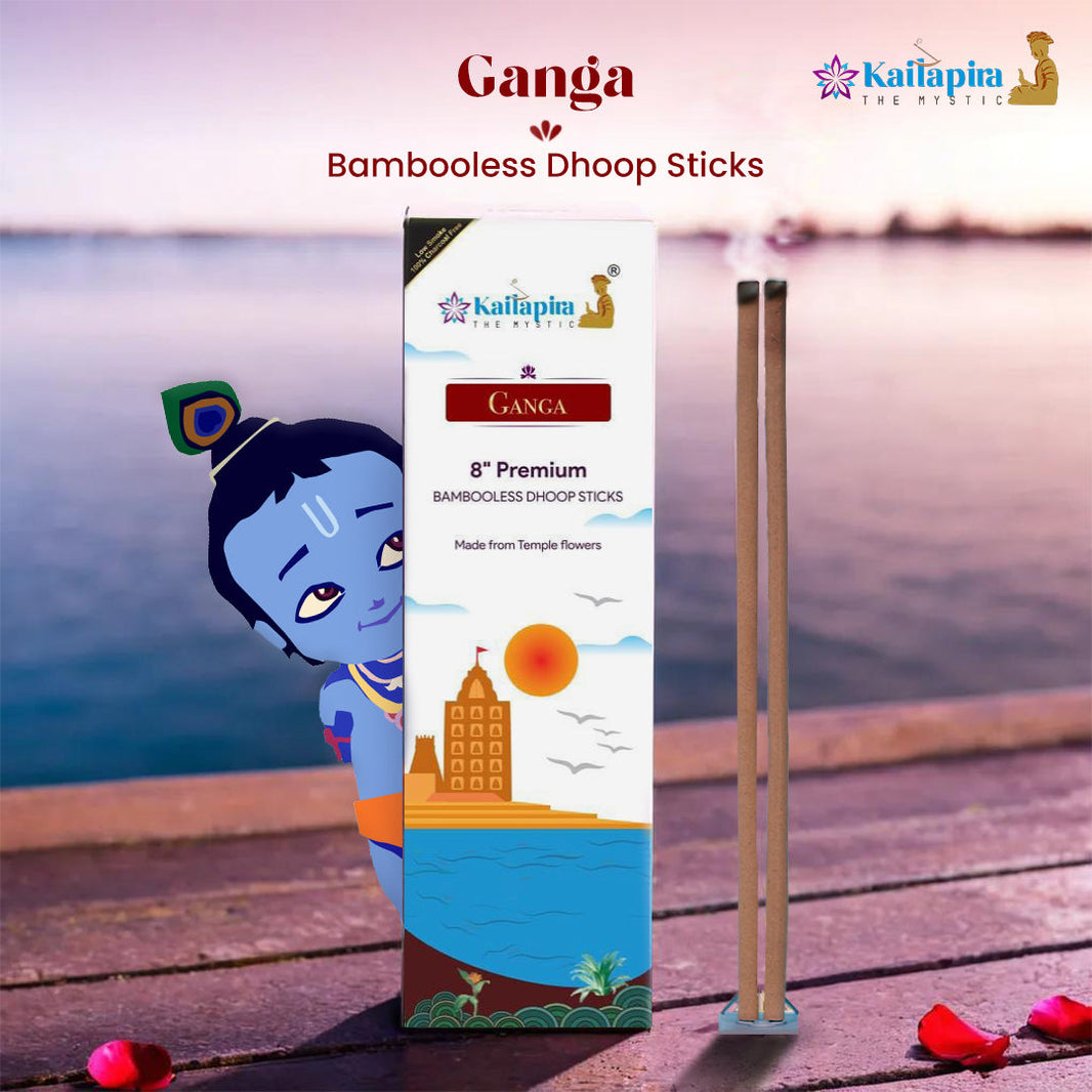 Ganga 8″ Premium Dhoop Batti | Incense Sticks (Pack of 20 Sticks) | Pack of 2