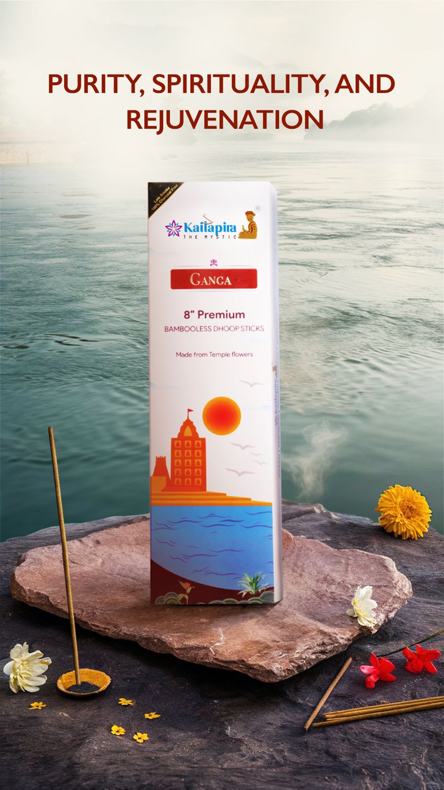 Ganga 8″ Premium Dhoop Batti | Incense Sticks (Pack of 20 Sticks) | Pack of 2