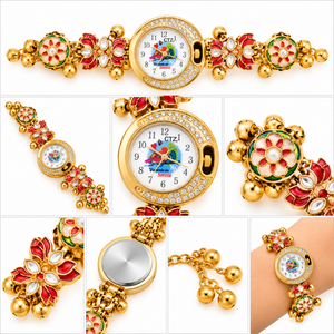 Kashmiri Meenakari Lotus Bracelet Watch – collage