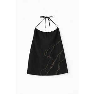 Black sleeveless strappy top with gold detailing, breathable cotton top styled with denim for casual summer outfits.