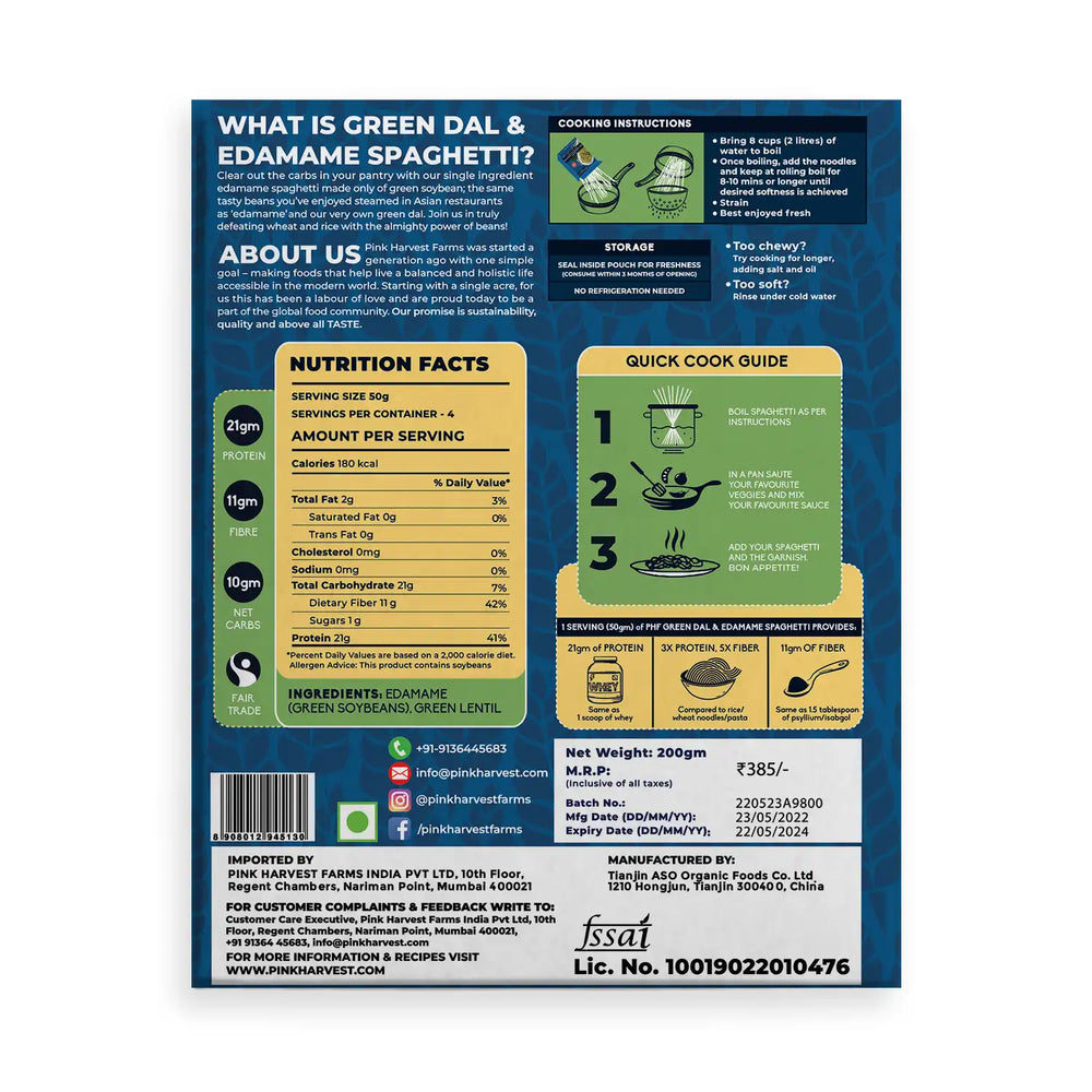 Green Dal & Edamame Spaghetti Noodles by Pink Harvest - EarthBased 