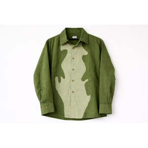Olive and sage green relaxed-fit cotton shirt by JOD with front button-down closure