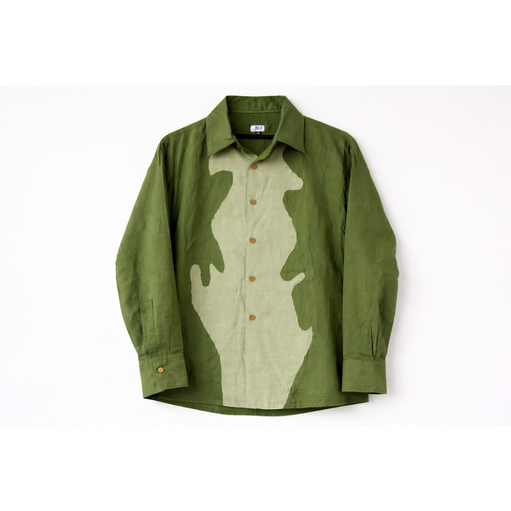 Olive and sage green relaxed-fit cotton shirt by JOD with front button-down closure