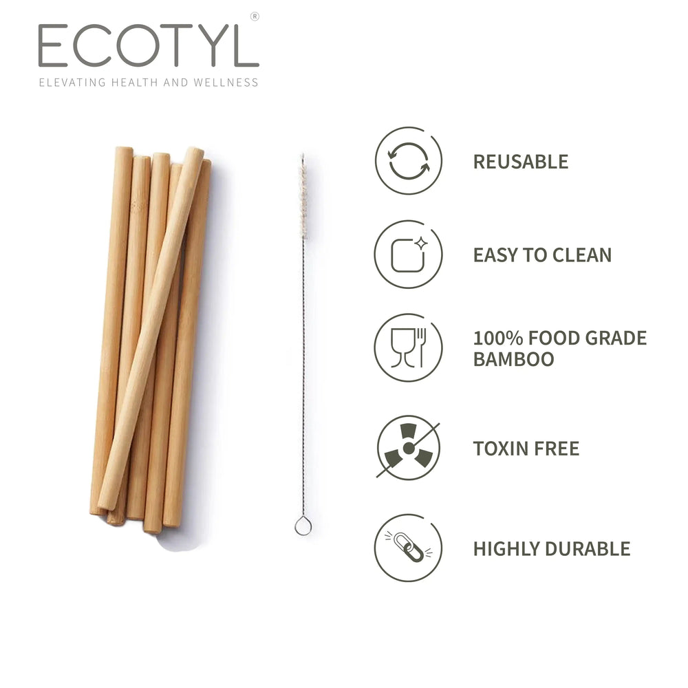 Ecotyl | Bamboo Straw - Set of 6 + Straw Cleaning Brush - EarthBased 