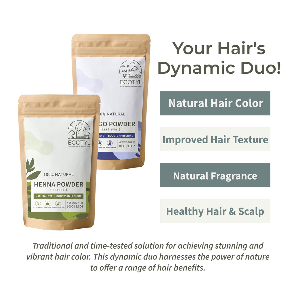 Ecotyl Hair Colour Combo - Henna Powder and Indigo Powder - EarthBased 