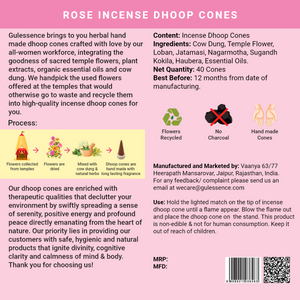 Gulessence Rose, Sandal. Jasmine, Loban  Dhoop Cones | Made from Cow dung & Temple Flower | Pack of 4 - EarthBased 