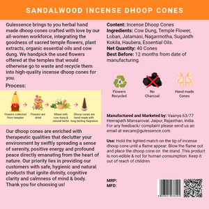 Sandalwood Dhoop Cones | Made from Cow dung & Temple Flower | Gulessence - EarthBased 