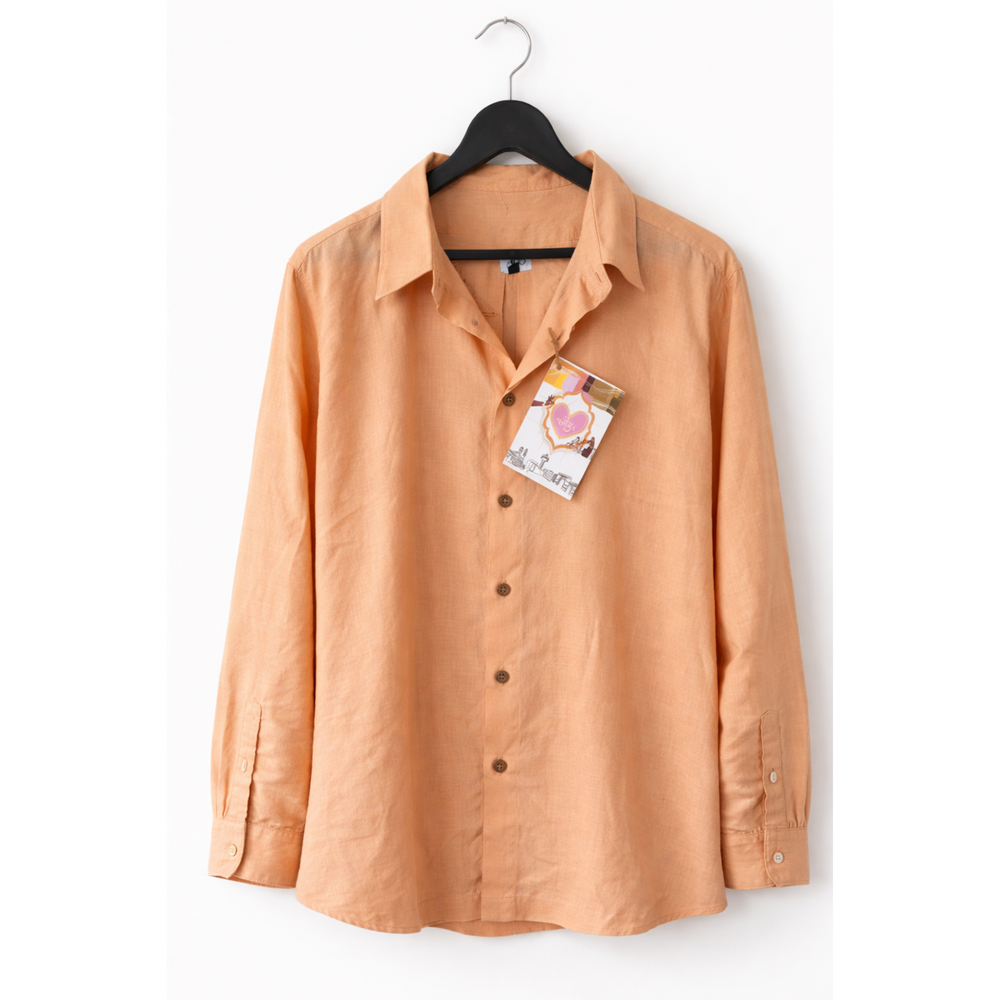 Hand-painted pure cotton shirt in peach from JOD