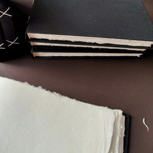 Black Leather feel landscape Journal I Cruelty free I Handmade Cotton papers by White Canvaa - EarthBased 