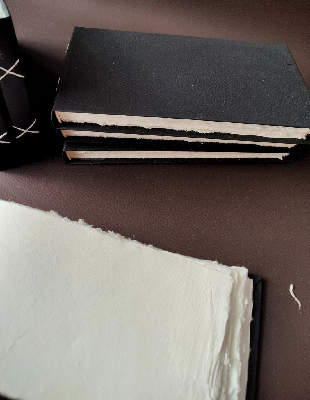 Black Leather feel landscape Journal I Cruelty free I Handmade Cotton papers by White Canvaa - EarthBased 