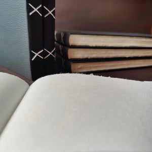 Black Leather feel landscape Journal I Cruelty free I Handmade Cotton papers by White Canvaa - EarthBased 