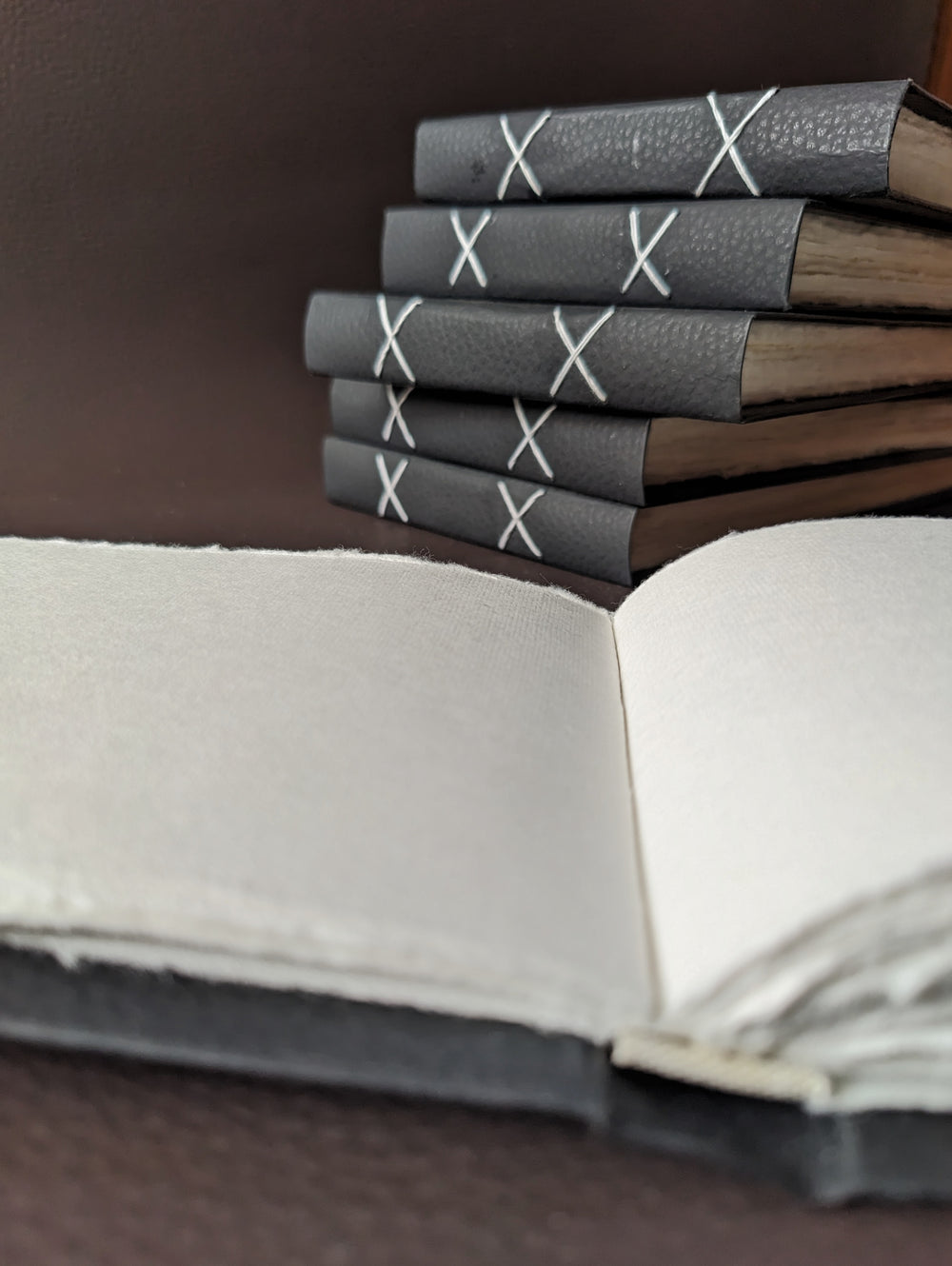 Black Leather feel landscape Journal I Cruelty free I Handmade Cotton papers by White Canvaa - EarthBased 