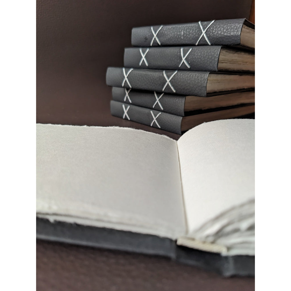 Black Leather feel landscape Journal I Cruelty free I Handmade Cotton papers by White Canvaa - EarthBased 