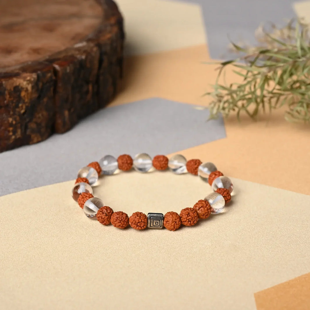 Healing Gemstone Bracelet - Quartz Crystal and Rudraksha Unite for Wellness - EarthBased 