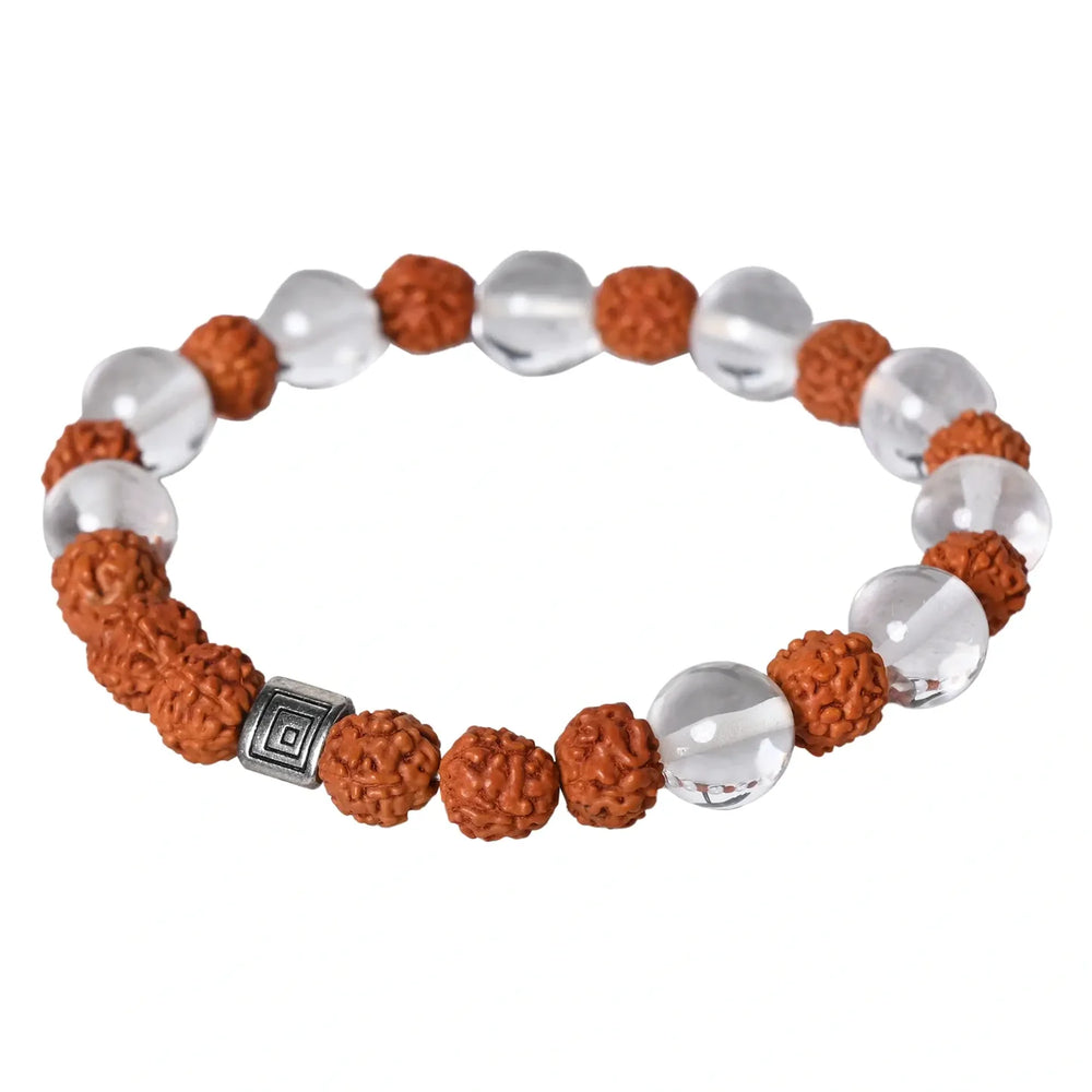 Healing Gemstone Bracelet - Quartz Crystal and Rudraksha Unite for Wellness - EarthBased 