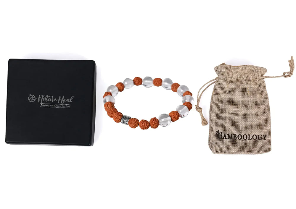 Healing Gemstone Bracelet - Quartz Crystal and Rudraksha Unite for Wellness - EarthBased 