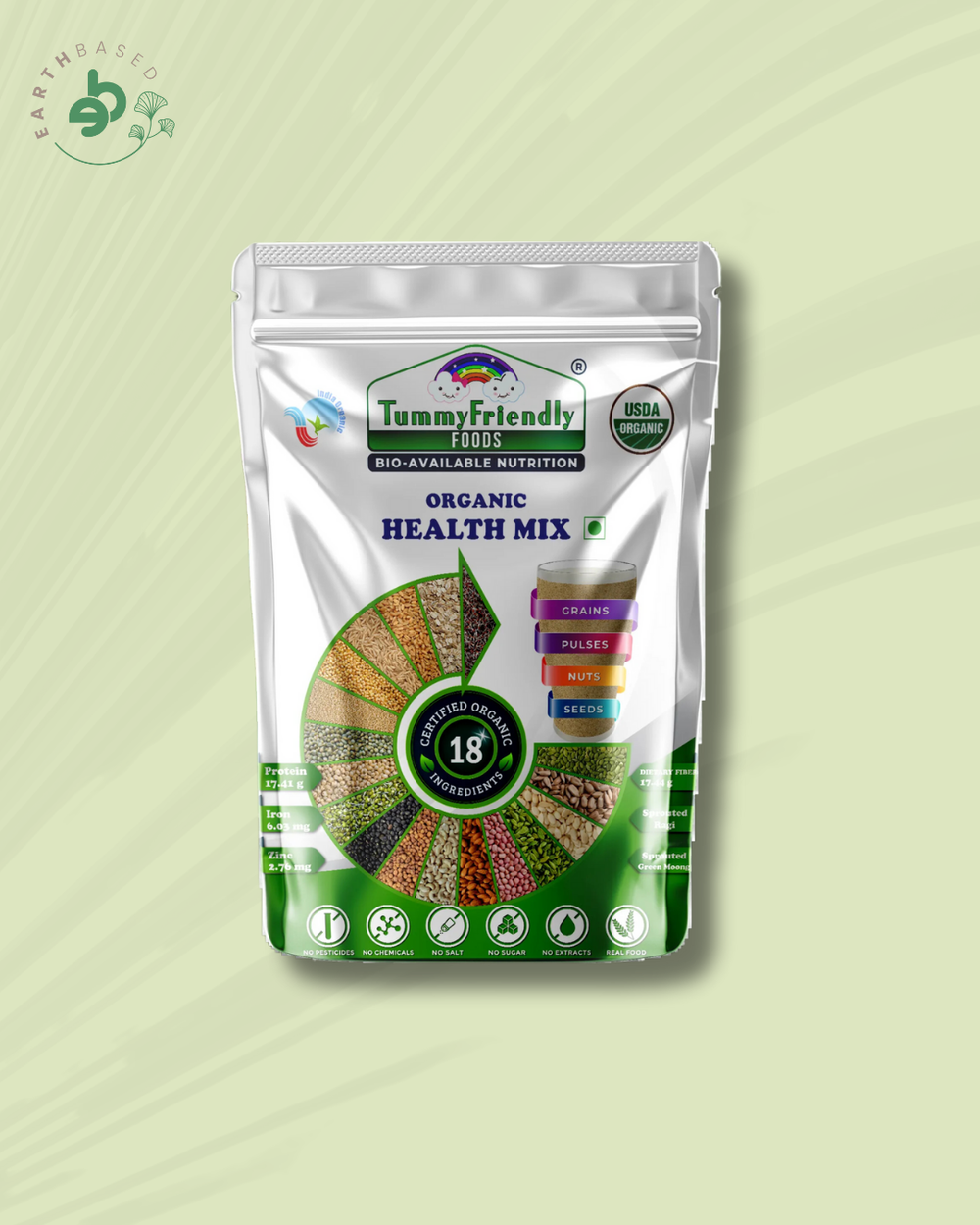 TummyFriendly Foods Organic Health Mix for Kids and Adults. No Pesticides, No Chemicals 200 g (Pack of 5) - EarthBased 