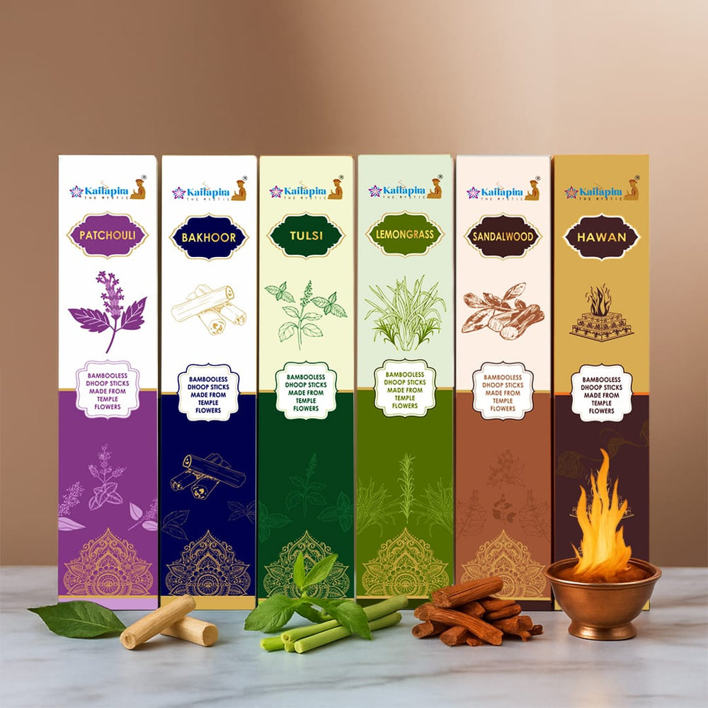 Kailapira Aromatherapy Series Incense Sticks – Pack of 6 – Premium Dhoop Batti, Incense Sticks (Pack of 6*20 Sticks) - EarthBased 