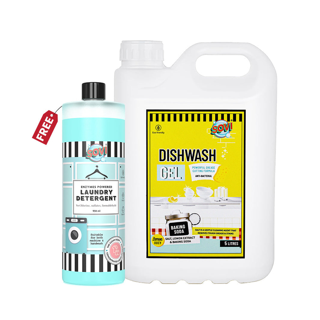 BUY SOVI® Dishwash Liquid Gel 5 Liters | GET SOVI® Laundry Liquid Detergent 950 ml (₹449) Free - EarthBased # #
