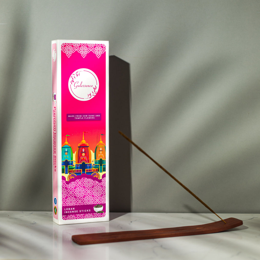 Loban Incense Sticks With Free Incense Holder| Made from Cow dung & Temple Flower | Gulessence - EarthBased 