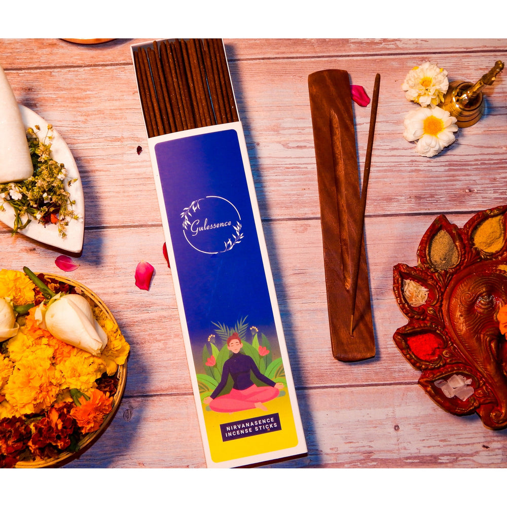 Gulessence Trial Pack Rose, Sandal, Nirvana Scent Incense Sticks with Free Incense Holder | Pack of 3 (15 Incense Sticks Each Box) | Pack of 2 - EarthBased 