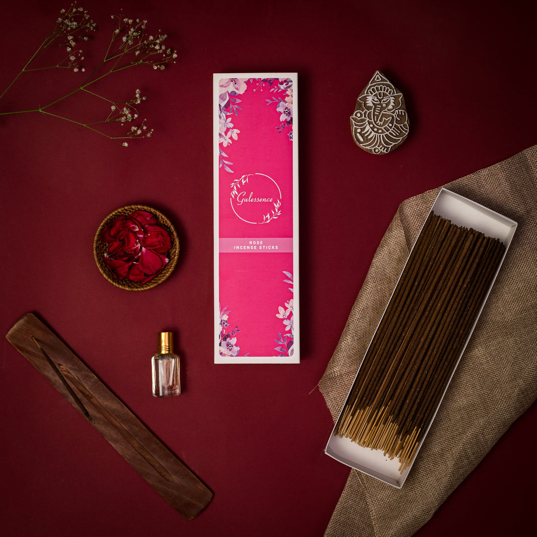 Gulessence  Floral Sandal, Oudh ,Rose Incense Sticks with Free Incense Holder | Pack of 3 (40 Incense Sticks Each Box) - EarthBased 