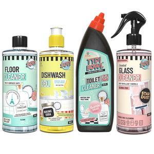 Bestseller Cleaning Kit - SOVI® Floor Cleaner, SOVI® Dishwash Liquid, SOVI® Glass Cleaner, TYDIBOWL® Toilet Cleaner, Pack of 4 - EarthBased 