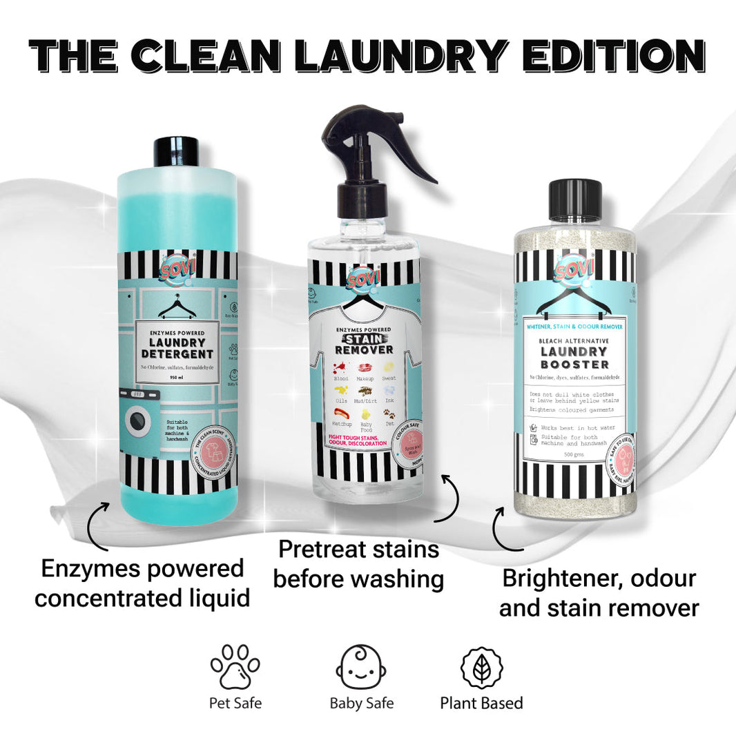 The Clean Laundry Edition, Super Saver - SOVI® Laundry Liquid Detergent 2 Liters | GET FREE: SOVI® Laundry Booster 500 gms (₹299) and SOVI® Stain Remover 275 ml (₹199), Pack of 3 - EarthBased 