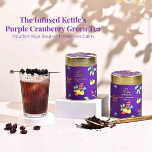 The Infused Kettle Premium Purple Cranberry Green Tea, Loose Herbal Tea Leaves Blended with Lime & Blue Pea Flower, Boosts Metabolism, Low Caffeine Chai - EarthBased 