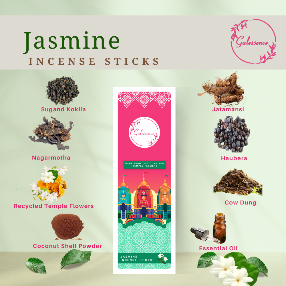 Gulessence  Sandal, Jasmine ,Nirvanasence Incense Sticks with Free Incense Holder | Pack of 3 (40 Incense Sticks Each Box) - EarthBased 