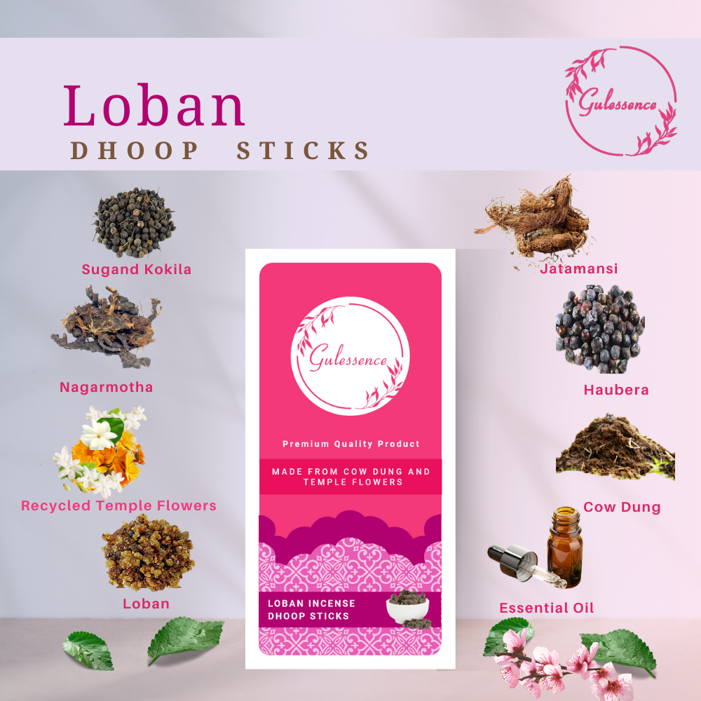 Loban Bamboo Less Dhoop Sticks |  Made from Cow dung & Temple Flower | Gulessence - EarthBased 