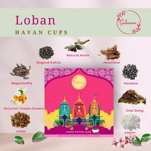 Loban Havan Cups & Brass Dhooni | Made from Cow dung & Temple Flower   |Gulessence - EarthBased 